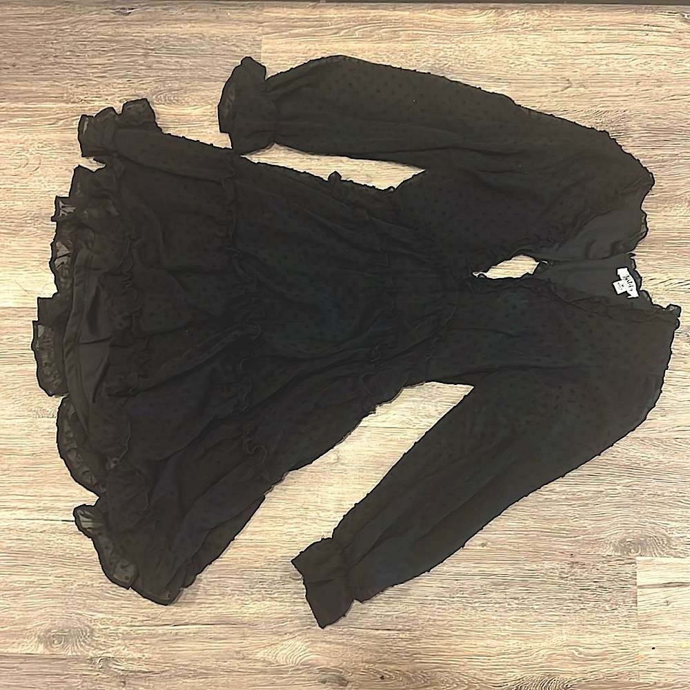 Justify V-Neck High-Waisted Black Cocktail Dress (M)